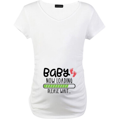 

New Funny Maternity T-Shirt Casual Short Sleeve Letter Printed Baby Now Loading Pregnant Women T Shirt Pregnancy Tops