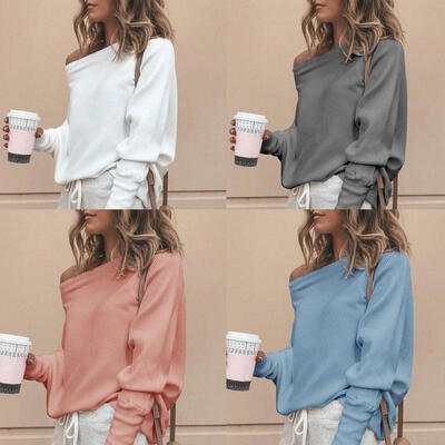 

Womens Off the Shoulder Chunky Knit Jumper Ladies Oversized Baggy Sweater Top