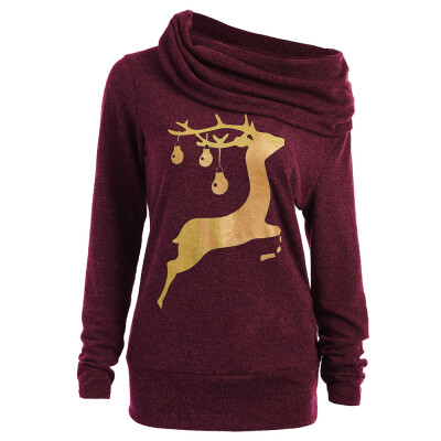 

Elk Deer Print Cowl Neck Pullover Sweatshirt