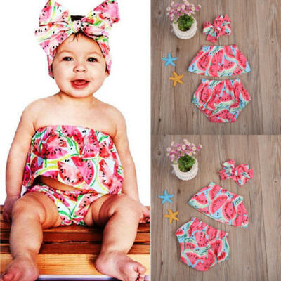 

UK 3pcs Newborn Toddler Baby Girl Clothes Crop TopsPants Headband Outfits Set