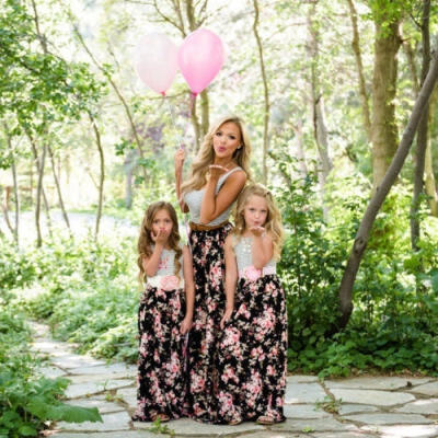 

Hot Fashion Women Mother Daughter Matching Dresses Summer Girl Dress Clothes Sets