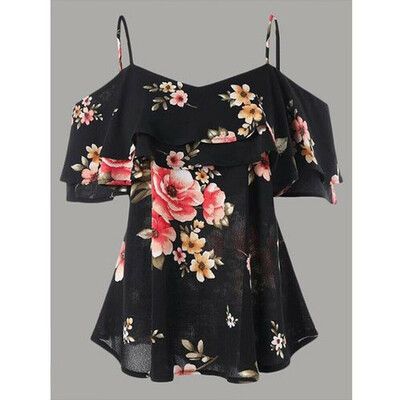 

New Women Chiffon Halter Tops Off Shoulder Loose Floral Tops Casual Shirt Blouse