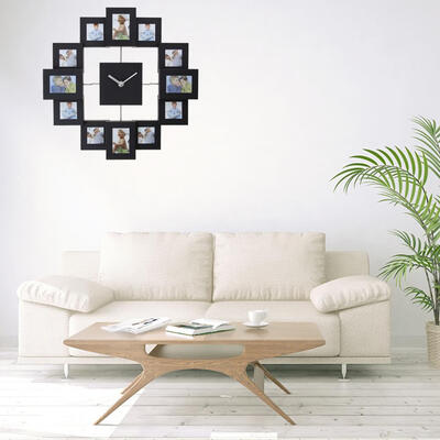 

Silver Aluminum Multi Picture Aperture Family Photo Frame Clock