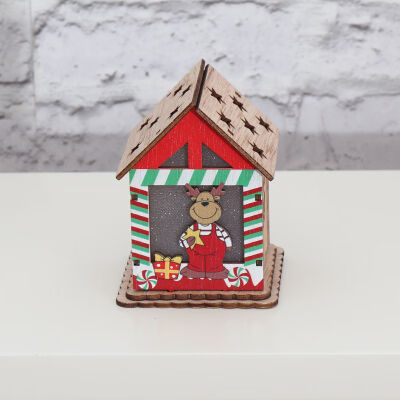 

New Christmas Colorful Small Wooden House With Lights Children Christmas Lighting House Ornament Xmas Tree Hanging Decoration j