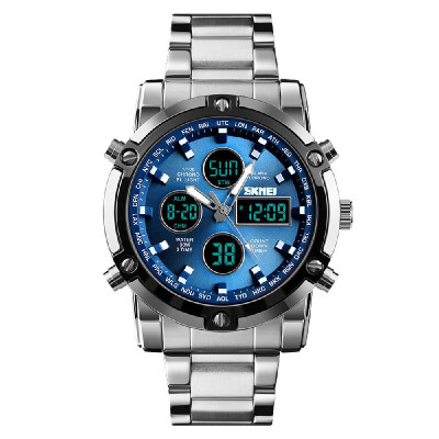 

Fashion Watch Trend Multi-functional Three Time Large Dial Business Mens Electronic Steel Band Watches BlackBlack