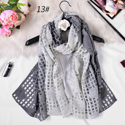 

New gradient color cut flower scarf female organza openwork lace sunscreen shawl beach towel silk scarf
