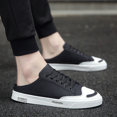 

Korean version of summer breathable canvas semi-trailer new heel-less cloth shoes tide mens casual shoes without heel shoes