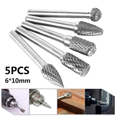 

5pcs 6x10mm Head Tungsten Carbide Rotary Point Burr Die Grinder Shank Set