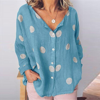 

Fashion Polka Dot Printed Blouse Women Casual Shirt Long Sleeve V Neck Buttons Loose Women Blouses Tops Basic Blusas