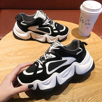 

Breathable sports shoes female Korean version of Internet celebrity fashion muffin thick soled father shoes casual tie running sho