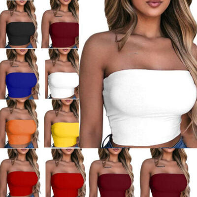 

US Summer Womens Ladies Tube Tops Blouse Strapless Bra Bandeau Crop Top Shirt