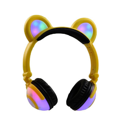 

Headphone Cute Folded Bear Ears Earlaps With LED Light Button Battery Soft Band Headset