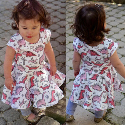 

Kids Baby Girls Cartoon Dinosaur Short Sleeve Casual Dress Outfits Summer