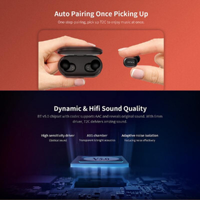 

QCY T2C Bluetooth 50 TWS Earbuds True Wireless Headphones CVC60 Noise Cancellation with Dual Mic In-ear Stereo Earphones Twins