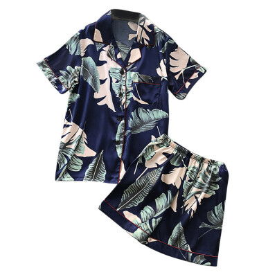 

Toponeto Women Simulation Silk Printing Pattern Pajamas Sleepwear Nightwear Set