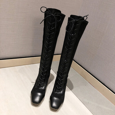 

Martin Boot Girl British Wind long Boot with Square scalp Boots Korean version of Autumn&Winter High heel Boot Girl