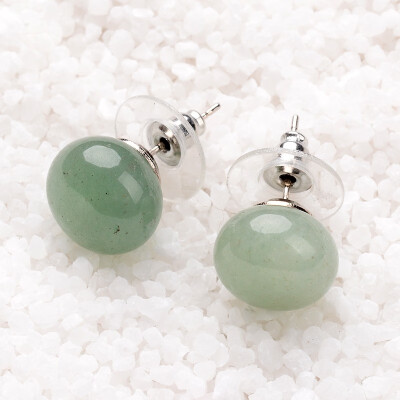 

Green Aventurine Stud Earrings with Platinum Tone Brass Findings 215x12mm Pin 07mm