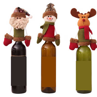 

Christmas Xmas Santa Snowman Wine Champagne Bottle Cover Cap Topper Decoration Reindeer Desk Travel Picnic Festival Holiday Gift