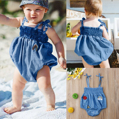 

Infant Baby Kid Newborn Rainbow Floral Denim Romper Bodysuit Sunsuit Outfits