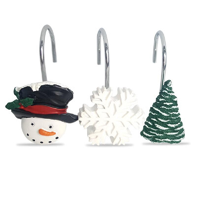 

Shower Curtain Hooks Christmas Decorative Santa Claus Snowflake Pattern Bath Curtains Hooks Rings Rustproof Metal Bathroom Curtain