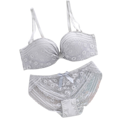 

Toponeto Female Underwear Suit with Steel Ring Sexy Closed Bra Light Lace on Small Chest