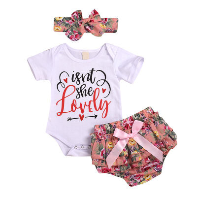 

Infant Clothes Set 3pcs Newborn Baby Girls Clothes Cotton Letters Short sleeve RomperFloral PP PantsHat Outfits