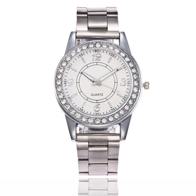 

New alloy steel belt watch with diamonds for men&women models with the same quartz watch factory direct supply