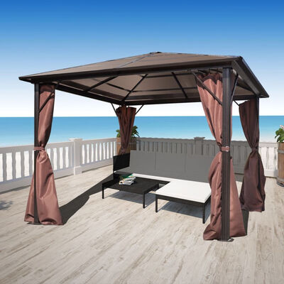 

Gazebo with Curtain Brown Aluminum 10 x 10