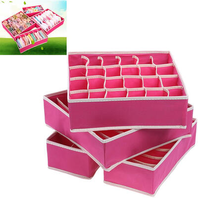 

New Set 4 Pcs Foldable Organizer Storage Box For Bra Ties Underwear Socks