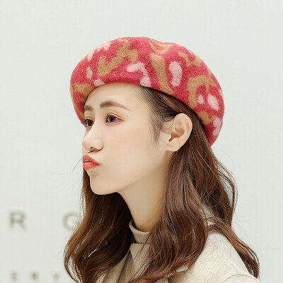 

New Korean Camouflage Beret Retro Pumpkin Cap Literary&Artistic Wool Wool Thickening&Warming Hundred Female Caps