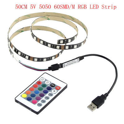 

Gobestart 5V 5050 60SMDM RGB LED Strip Light Bar TV Back Lighting KitUSB Remote Control