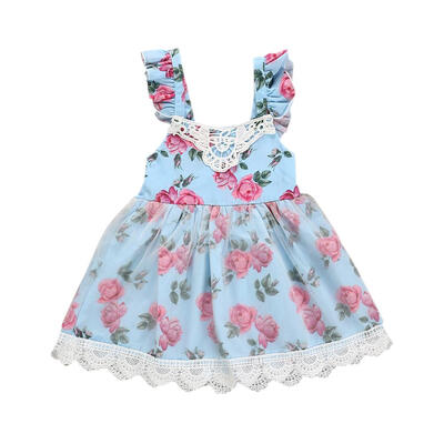 

Floral Dress Girl Kids Sleeveless Summer Bowknot Lace Princess Dresses