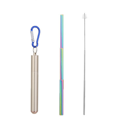 

Portable Reusable Drinking Telescopic Stainless Steel Straws Sets Carabiner