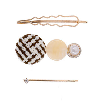 

Temperament Pearl Decoration Hairpins Plaid Pattern Three-piece Women Hair Clips