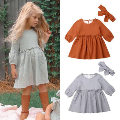

US Stock Girl Baby Dress Long Sleeve Princess Party Pageant Dresses Kids Clothes