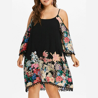 

PREISEI Summer Women Sexy Loose Print Dresses O-Neck Three Quarter Sleeve Knee-Length Plus Size Dress DJDM004