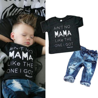 

Newborn Toddler Infant Kid Baby Boy Clothes T-shirt Top Tee Denim Pants Outfits Set