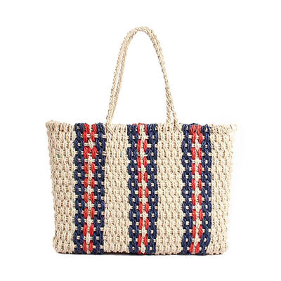 

Boho Woven Shoulder Handbags Women Stripe Straw Big Totes Top-handle Bags