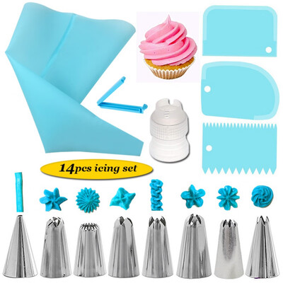 

14-piece Set 8 Decorating Mouth Cake Cream Decoration Tool with Smudge Scraper Converter Household Kitchen Baking Tools
