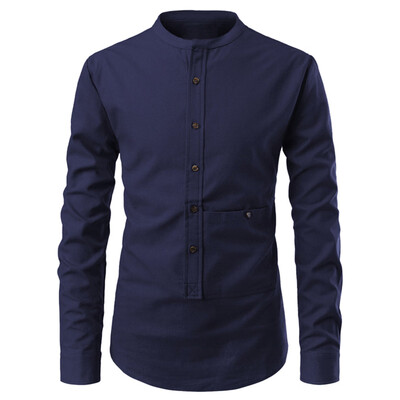 

Toponeto Stylish Mens High Quality Casual Fashion Glossy Long Sleeve Henry Collar Shirt