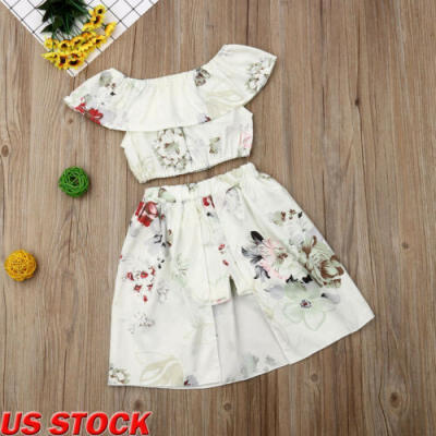 

Toddler Kids Girls Summer 2PC Princess Floral Pants Dress Sundress Age 1-4 Years