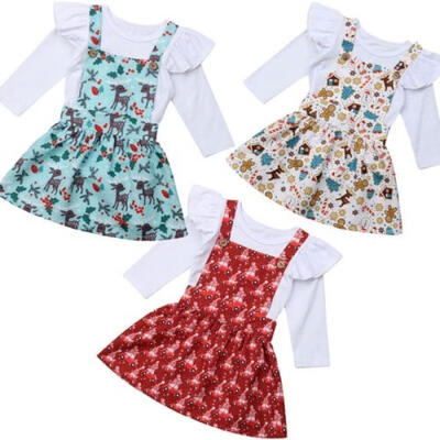 

Christmas Toddler Baby Girls Overall Skirt Dress Set Long Sleeve Ruffle Romper Xmas Outfit Kids Clothes