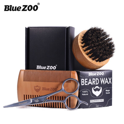 

Blue ZOO 4PcsSet Mens Beard Care Kit with Beard BrushWooden CombStainless Steel ScissorBeard Wax