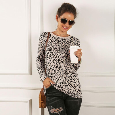 

Tailored Women Fashion Casual Leopard Print Shirt Splice Long Sleeve Blouse Loose Tops