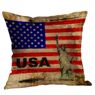 

America Flag Cushion Cover Cotton Linen Decorative Pillowcase Chair Seat British style Pillows Case Blue Red Geometric