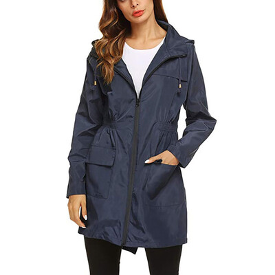 

Women Autumn Fashion Concise Casual All-match Solid Color Hooded Long Sleeve Waterproof Trench
