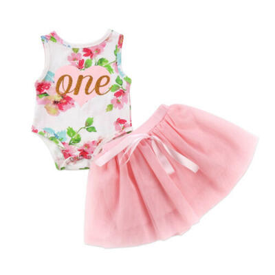 

Baby Girls 1st Birthday Outfits Clothes Floral Romper&Tulle Skirts Dress Set