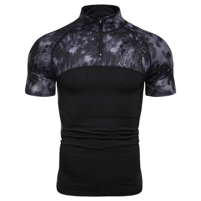 

Toponeto Men Outdoor Casual Camouflage Print Zipper Sport Short Sleeve T-shirt Top Blouse