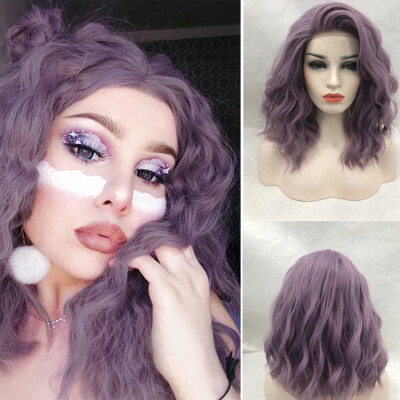 

〖Follure〗Womens Fashion Front lace Wig Short Wave Purple Natural Looking Cury Wigs