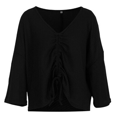 

Fashion Knitwear Long Sleeve New V-neck Long Sleeve Top Sweater Chest Drawstring Top